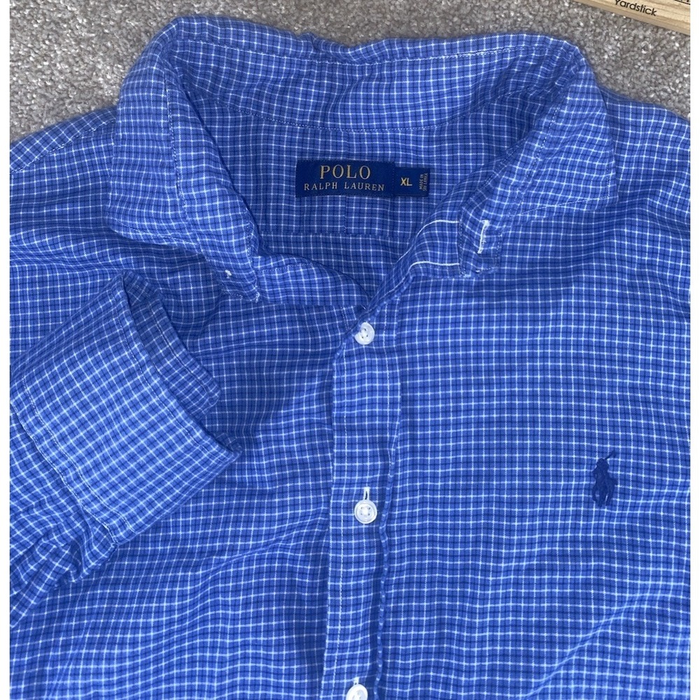 Polo Ralph Lauren Gingham Check Plaid Shirt Men XL Blue Preppy Blue Pony Cotton